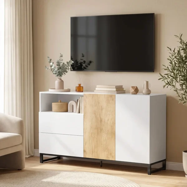 Modern Dressoir Met 2 Soft close Deuren En 2 Lades 140x40x85 Cm, Wit