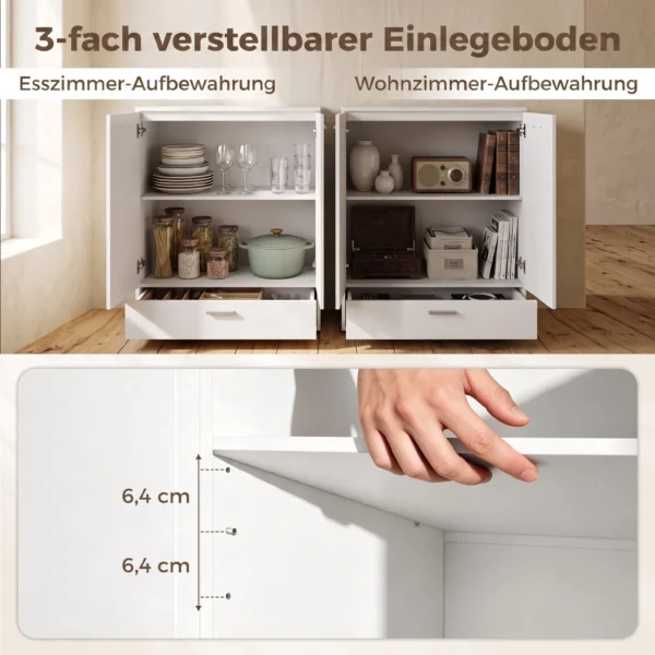 Modern Dressoir, Vrijstaande Opbergkast Met Lade En Verstelbare Plank, Wit