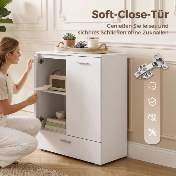 Modern Dressoir, Vrijstaande Opbergkast Met Lade En Verstelbare Plank, Wit