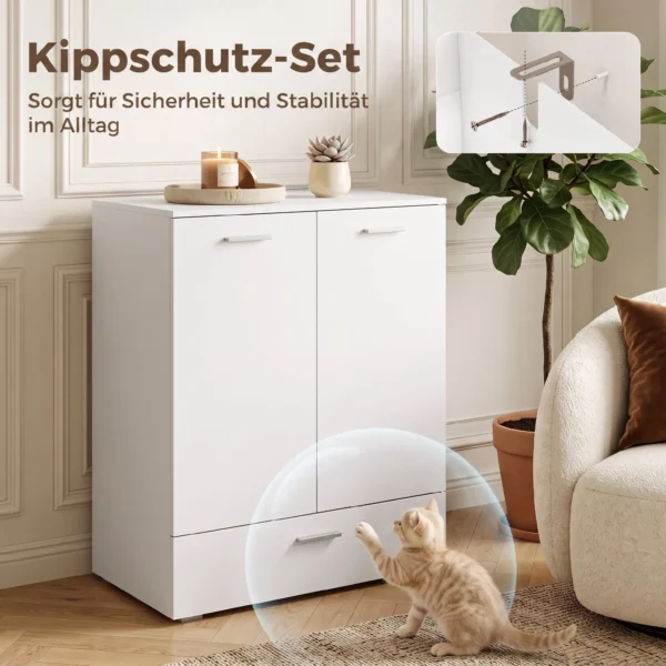 Modern Dressoir, Vrijstaande Opbergkast Met Lade En Verstelbare Plank, Wit