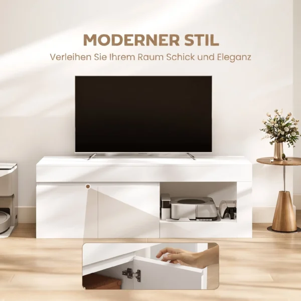 Modern TV meubel Voor De Woonkamer Met 2 Deuren, Open Vak En Handgrepen, Geschikt Voor Tv's Tot 60 Inch, 140 X 40 X 48 Cm, Wit