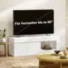 Modern TV meubel Voor De Woonkamer Met 2 Deuren, Open Vak En Handgrepen, Geschikt Voor Tv's Tot 60 Inch, 140 X 40 X 48 Cm, Wit