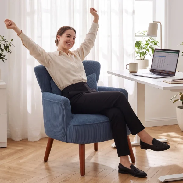 Moderne Fauteuil, Gestoffeerde Accentstoel Met Lendenkussen, Blauw