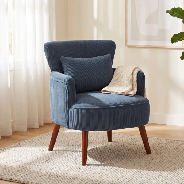 Moderne Fauteuil, Gestoffeerde Accentstoel Met Lendenkussen, Blauw