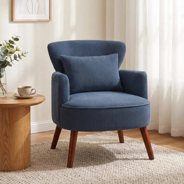 Moderne Fauteuil, Gestoffeerde Accentstoel Met Lendenkussen, Blauw