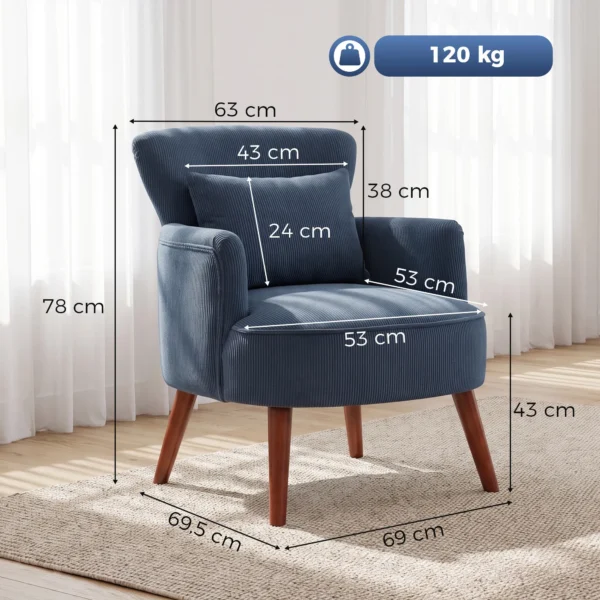 Moderne Fauteuil, Gestoffeerde Accentstoel Met Lendenkussen, Blauw