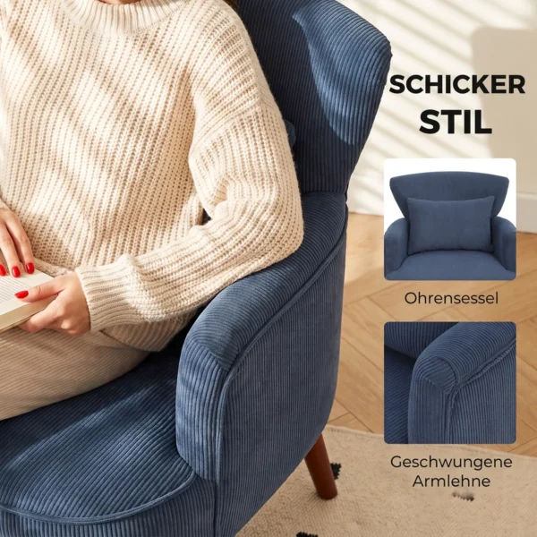 Moderne Fauteuil, Gestoffeerde Accentstoel Met Lendenkussen, Blauw
