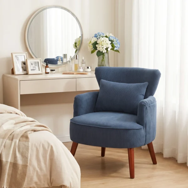 Moderne Fauteuil, Gestoffeerde Accentstoel Met Lendenkussen, Blauw