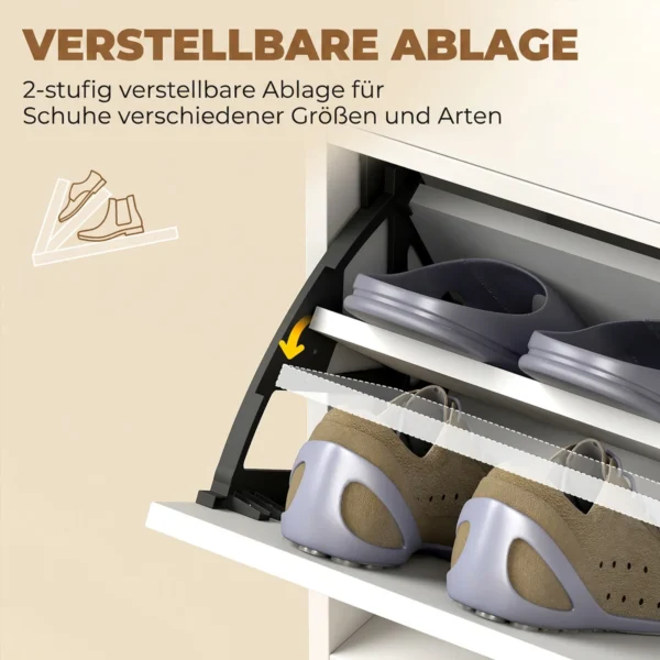 Moderne Schoenenkast Voor Maximaal 12 Paar Schoenen Met 2 Klapdeuren, Lade En Verstelbare Plank, Wit