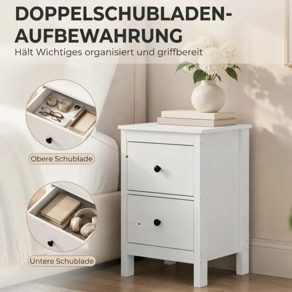 Moderner Nachttisch Mit 2 Schubladen, Beistelltisch Mit Schwarzen Griffen Fürs Schlafzimmer, Weiß