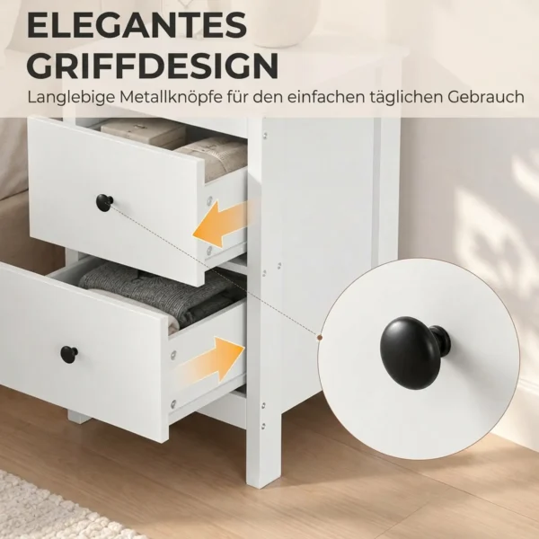 Moderner Nachttisch Mit 2 Schubladen, Beistelltisch Mit Schwarzen Griffen Fürs Schlafzimmer, Weiß