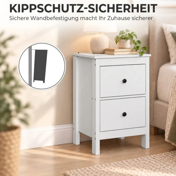 Moderner Nachttisch Mit 2 Schubladen, Beistelltisch Mit Schwarzen Griffen Fürs Schlafzimmer, Weiß