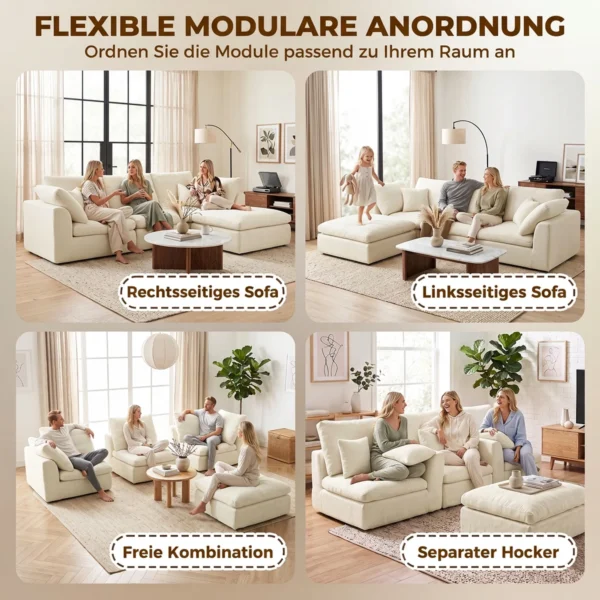 Modulair Hoekbank Met Omkeerbare Ottomaan, Wolkenzacht Chenille L vormige Bank, Brede Zitruimte, Crèmewit