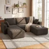 Modulair U bank 287 Cm, Zonder Frame, Brede Diepe Zitoppervlak Van Corduroy, High density Schuim, Geen Montage Nodig, Khaki