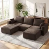 Modulair U bank 287 Cm, Zonder Frame, Brede Diepe Zitoppervlak Van Corduroy, High density Schuim, Geen Montage Nodig, Khaki