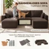 Modulair U bank 287 Cm, Zonder Frame, Brede Diepe Zitoppervlak Van Corduroy, High density Schuim, Geen Montage Nodig, Khaki