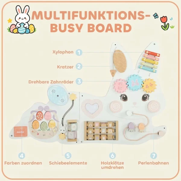 Montessori Motorikbrett 12 in 1 Holz Busy Board Im Osterhasen Wandmontiert Mit Xylophon Zahnrädern 1,5 6 Jahren