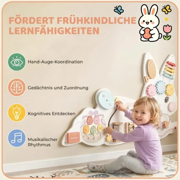 Montessori Motorikbrett 12 in 1 Holz Busy Board Im Osterhasen Wandmontiert Mit Xylophon Zahnrädern 1,5 6 Jahren