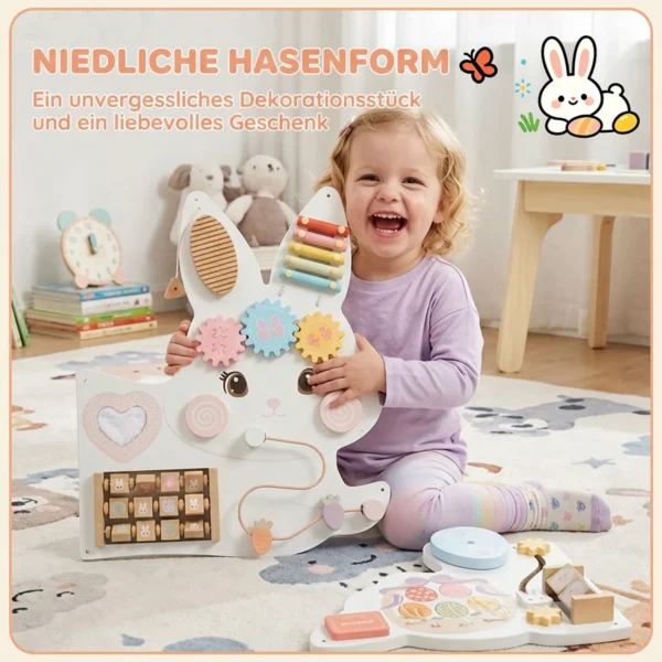Montessori Motorikbrett 12 in 1 Holz Busy Board Im Osterhasen Wandmontiert Mit Xylophon Zahnrädern 1,5 6 Jahren
