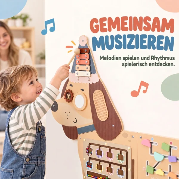 Montessori Motorikbrett Holz Busy Board In Dackelform Wandmontiertes Activity Board Mit Xylophon Zahnrädern Trommel