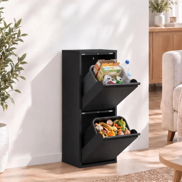 Mülleimer Soft Close Schmal Abfalleimer 2 Innenbehälter 30L Schwarz