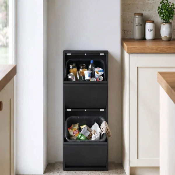 Mülleimer Soft Close Schmal Abfalleimer 2 Innenbehälter 30L Schwarz