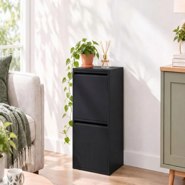 Mülleimer Soft Close Schmal Abfalleimer 2 Innenbehälter 30L Schwarz