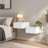 Nachtkastje Set Van 2 Wandgemonteerd Bijzettafel Met 2 Lades Nachtkastje 40 X 35 X 17 Cm, Wit