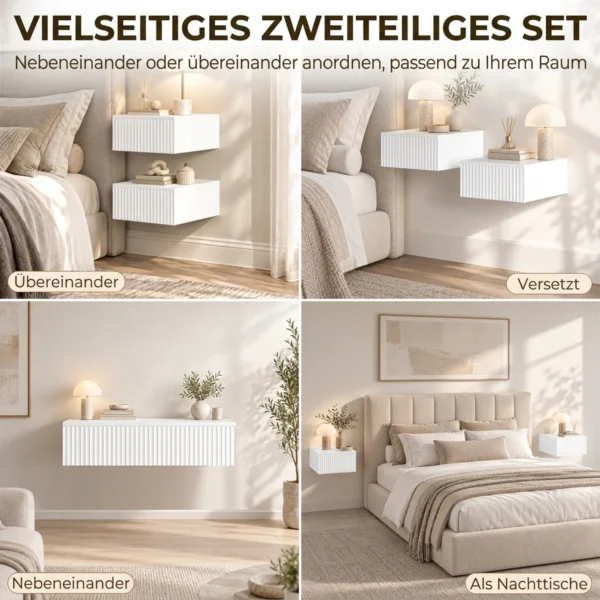Nachtkastje Set Van 2 Wandgemonteerd Bijzettafel Met 2 Lades Nachtkastje 40 X 35 X 17 Cm, Wit