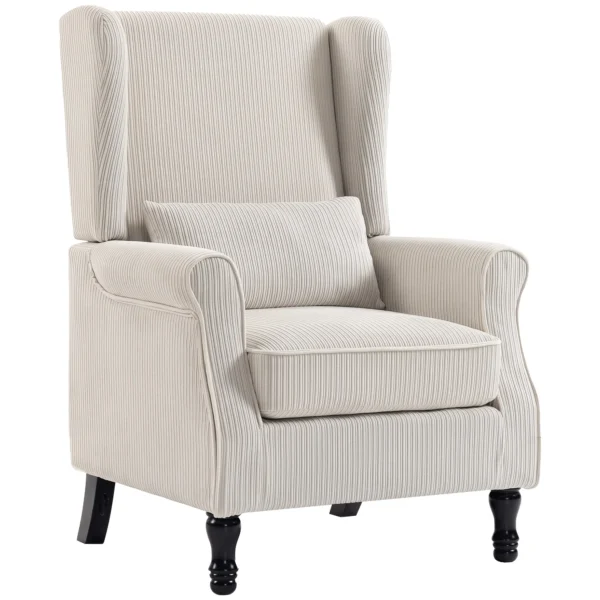Oorfauteuil Met Armleuningen, Corduroy look Loungestoel Met Lendenkussen, Hoge Rugleuning Beige