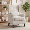 Oorfauteuil Met Armleuningen, Corduroy look Loungestoel Met Lendenkussen, Hoge Rugleuning Beige