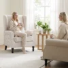 Oorfauteuil Met Armleuningen, Corduroy look Loungestoel Met Lendenkussen, Hoge Rugleuning Beige