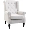Oorfauteuil Relaxfauteuil Stoel, Vintage Design, Knoopstiksels, Gedraaide Poten, 74 Cm X 86 Cm X 102 Cm, Crèmewit