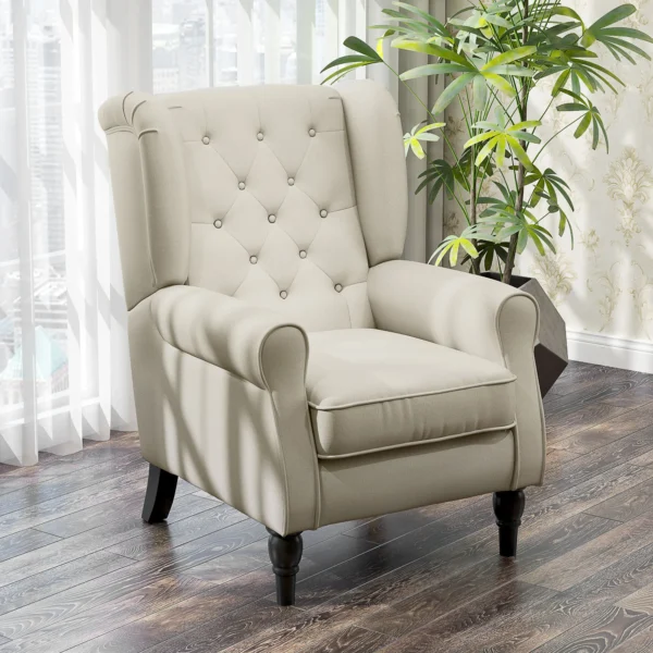 Oorfauteuil Relaxfauteuil Stoel, Vintage Design, Knoopstiksels, Gedraaide Poten, 74 Cm X 86 Cm X 102 Cm, Crèmewit