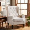 Oorfauteuil Relaxfauteuil Stoel, Vintage Design, Knoopstiksels, Gedraaide Poten, 74 Cm X 86 Cm X 102 Cm, Crèmewit