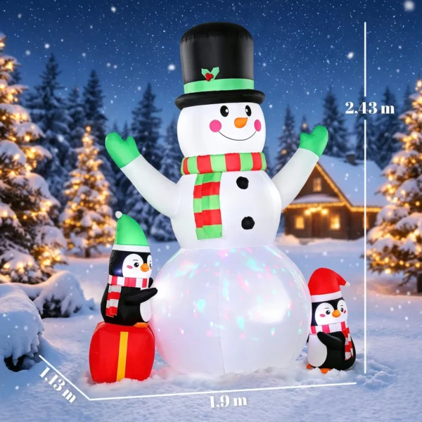 Opblaasbare Kerst Sneeuwpop, 243 Cm, Met Kleurrijk LED licht, Voor Buiten
