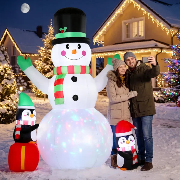 Opblaasbare Kerst Sneeuwpop, 243 Cm, Met Kleurrijk LED licht, Voor Buiten