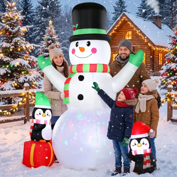 Opblaasbare Kerst Sneeuwpop, 243 Cm, Met Kleurrijk LED licht, Voor Buiten