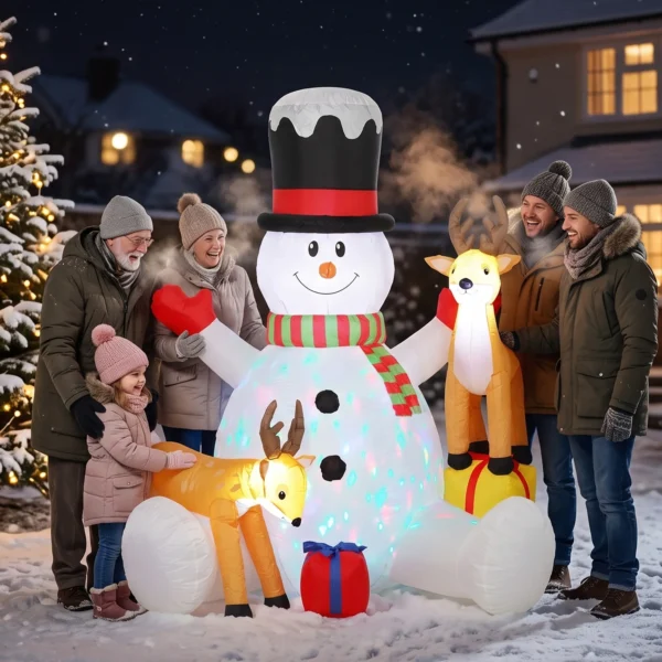 Opblaasbare Kerstman Met 2 Rendieren, 215 Cm, Voor Buiten, Met LED's En Tas