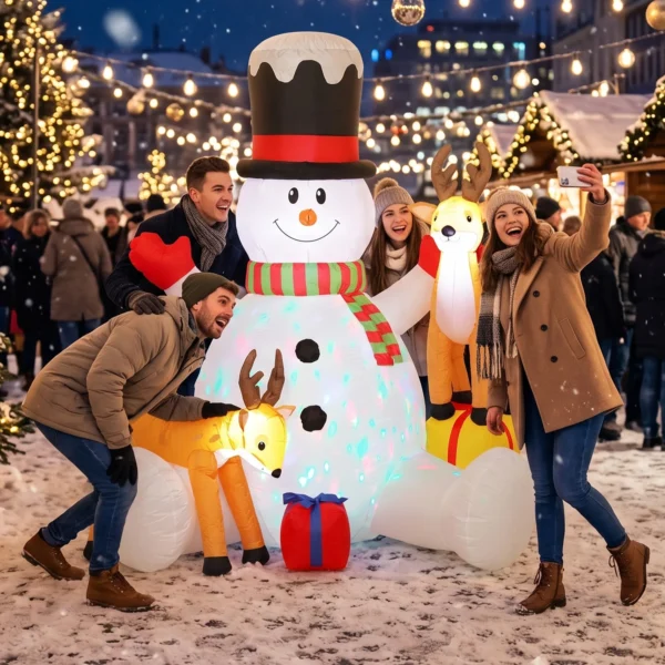 Opblaasbare Kerstman Met 2 Rendieren, 215 Cm, Voor Buiten, Met LED's En Tas