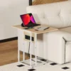 Opklapbare Bijzettafel, Oplaadstation Met USB poorten, Metaal, 39 X 29 X 57 Cm, Houtkleur