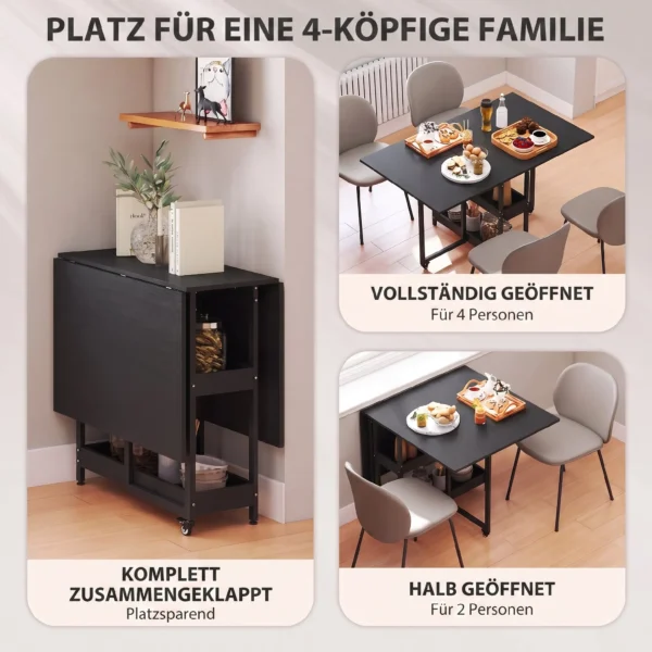 Opklapbare Eettafel In Industrieel Ontwerp, Geschikt Voor Maximaal 4 Personen, Open Rekken, Flexibel, Metaal, Spaanplaat, Zwart