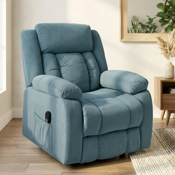 Opsta stoel Met Zachte Bekleding, Relaxstoel Met Afstandsbediening En Zijzakken, Blauw