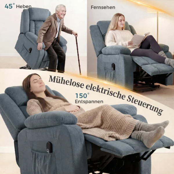 Opsta stoel Met Zachte Bekleding, Relaxstoel Met Afstandsbediening En Zijzakken, Grijs