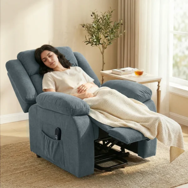 Opsta stoel Met Zachte Bekleding, Relaxstoel Met Afstandsbediening En Zijzakken, Grijs