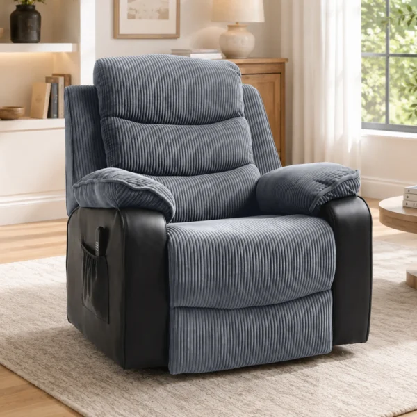 Opsta stoel Met Zachte Corduroy Bekleding, Relaxstoel Met Afstandsbediening En Zijzakken, Donkergrijs