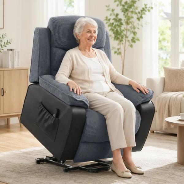 Opsta stoel Met Zachte Corduroy Bekleding, Relaxstoel Met Afstandsbediening En Zijzakken, Donkergrijs
