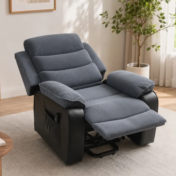 Opsta stoel Met Zachte Corduroy Bekleding, Relaxstoel Met Afstandsbediening En Zijzakken, Donkergrijs