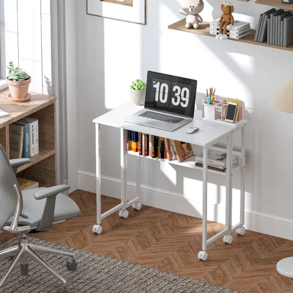 Opvouwbaar Bureau, Om Te Bouwen Tot Bijzettafel, Open Rek, Wit