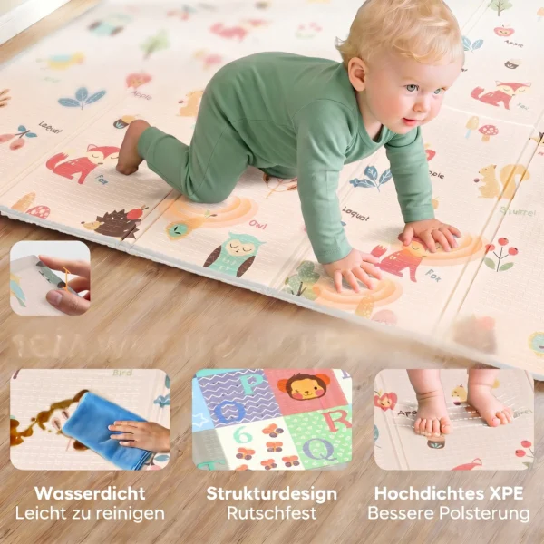 Opvouwbare Baby Speelmat Kinderen 176,5 X 148 Cm Dubbelzijdige Kruipmat Met Alfabet En Dierenmotiefpatroon